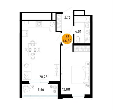 1-к квартира, 25/25 эт., 44м²